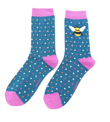 Miss Sparrow Bumble Bee and Dots Socks - Teal
