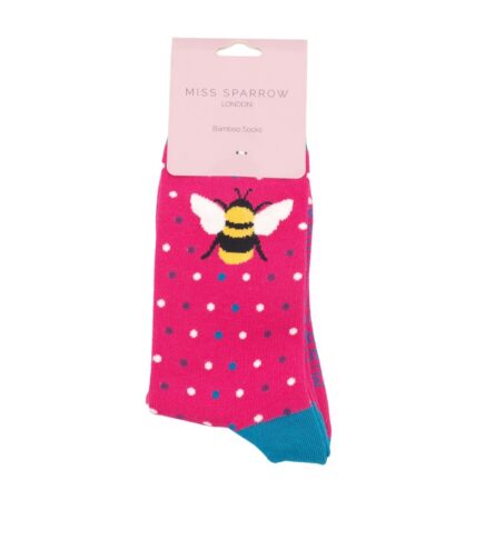 Miss Sparrow Bumble Bee and Dots Socks - Fuchsia